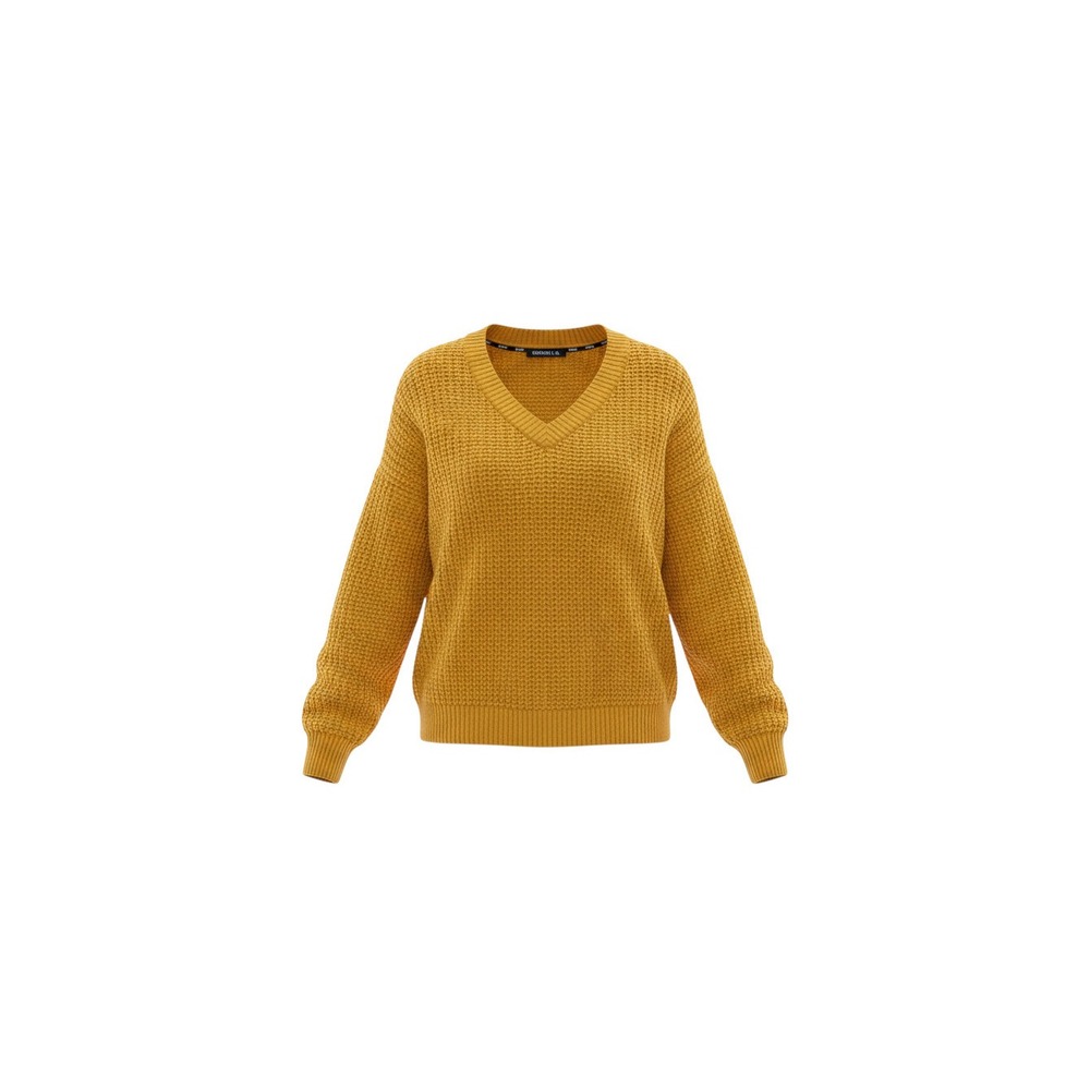 Forenza Pink V-Neck Sweater Womens Large Yellow Shaker Knit Cotton Long Sleeve
